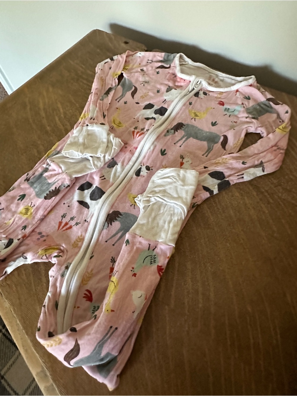 Little Sleepies Pink Farm Animal Print Zippered Sleeper